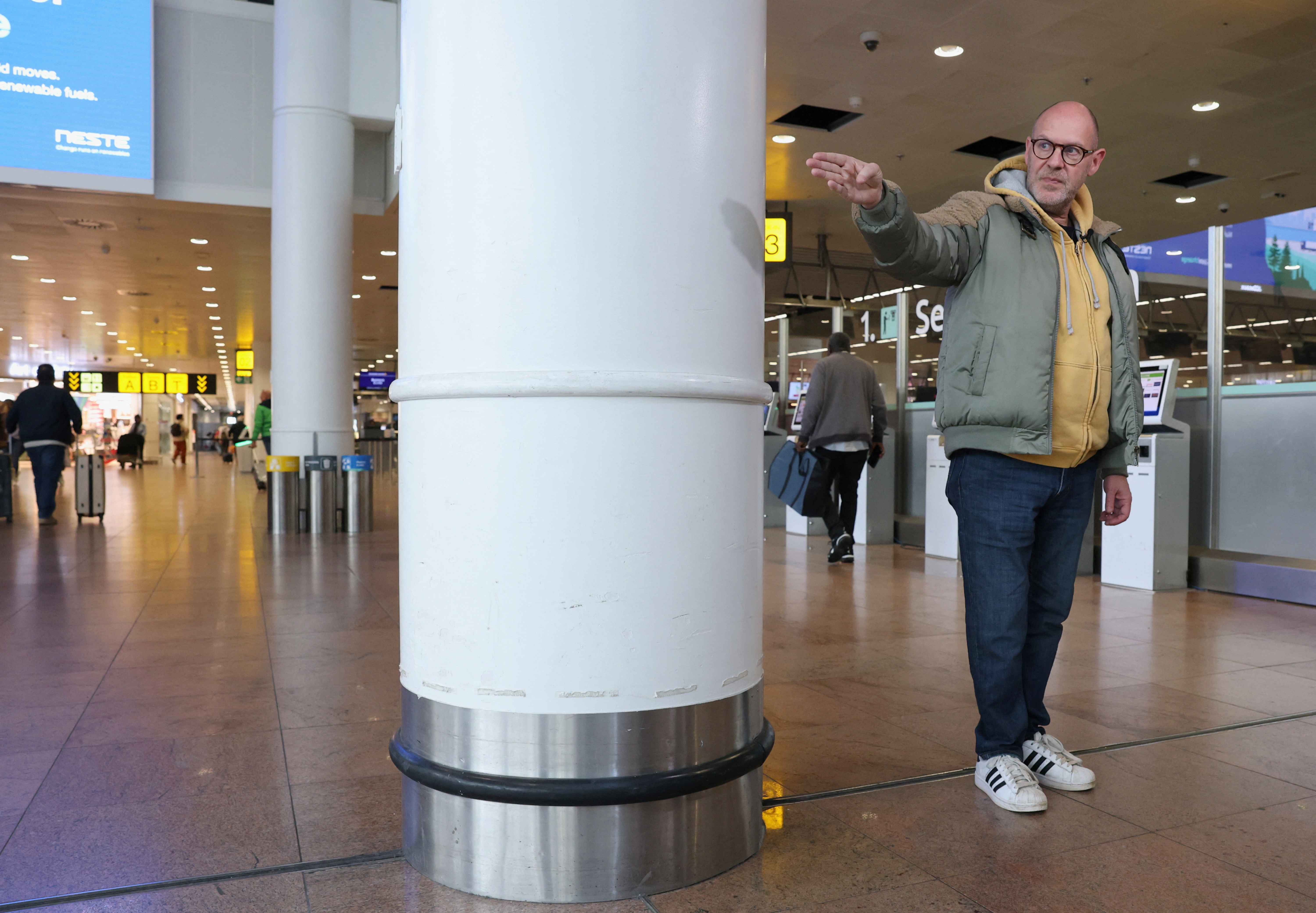 Walter Benjamin who lost a leg in the March 22, 2016 suicide bomb attack at Brussels Airport testifies in Brussels