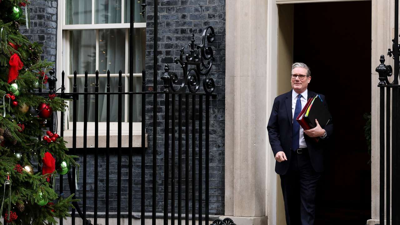British PM Starmer leaves Downing Street for PMQs, in London