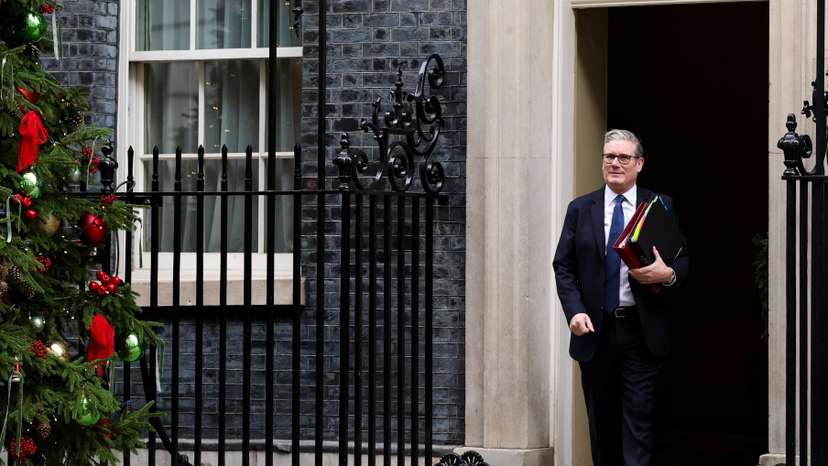 British PM Starmer leaves Downing Street for PMQs, in London