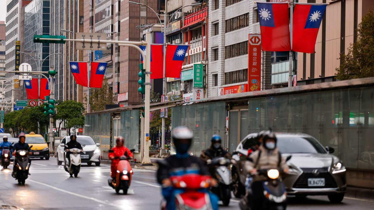 Taiwan flags can be seen in the streets in Taipei City