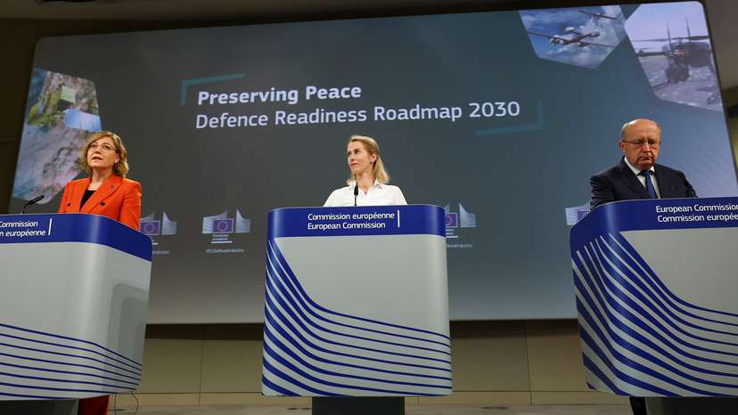 EU High Representative for Foreign Affairs and Security Policy Kallas presents a "Defence Readiness Roadmap 2030", in Brussels