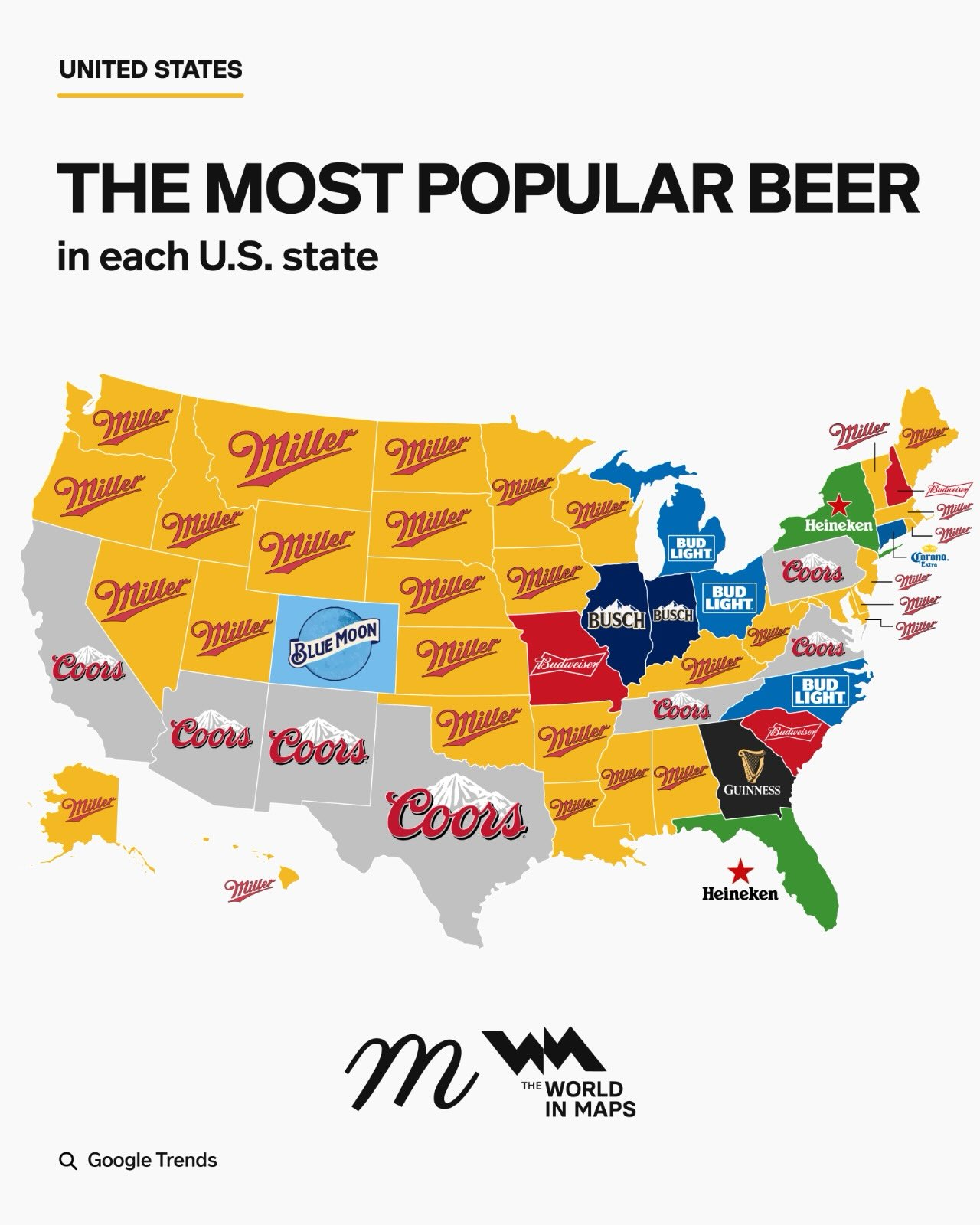 Miller dominates US beer searches, leading in 30 states