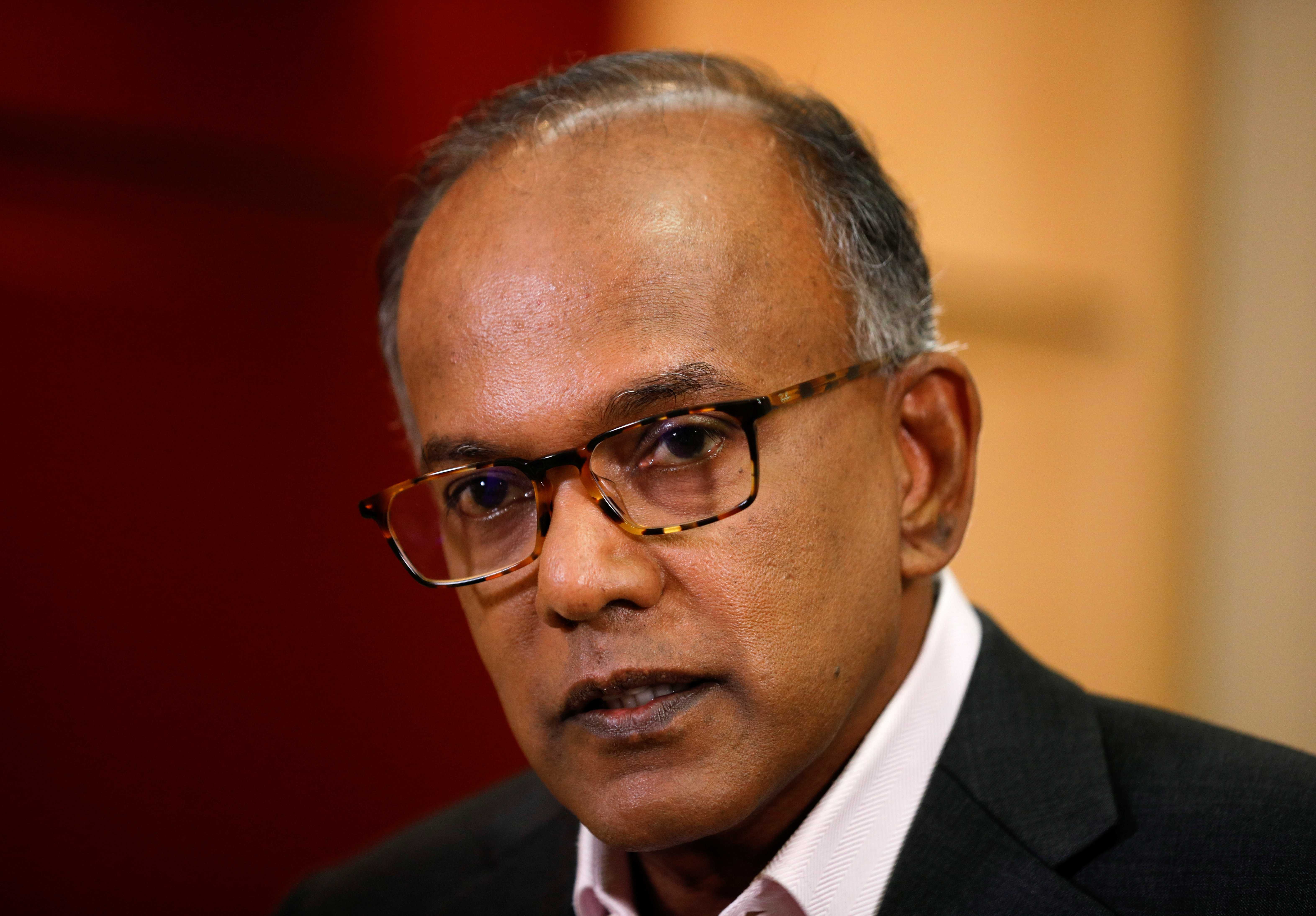 Singapore's Law Minister K. Shanmugam speaks to Reuters in Singapore
