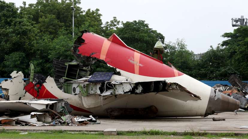 Wreckage of Air India Boeing 787-8 Dreamliner plane, outside Sardar Vallabhbhai Patel International, where it crashed nearby after takeoff, in Ahmedabad