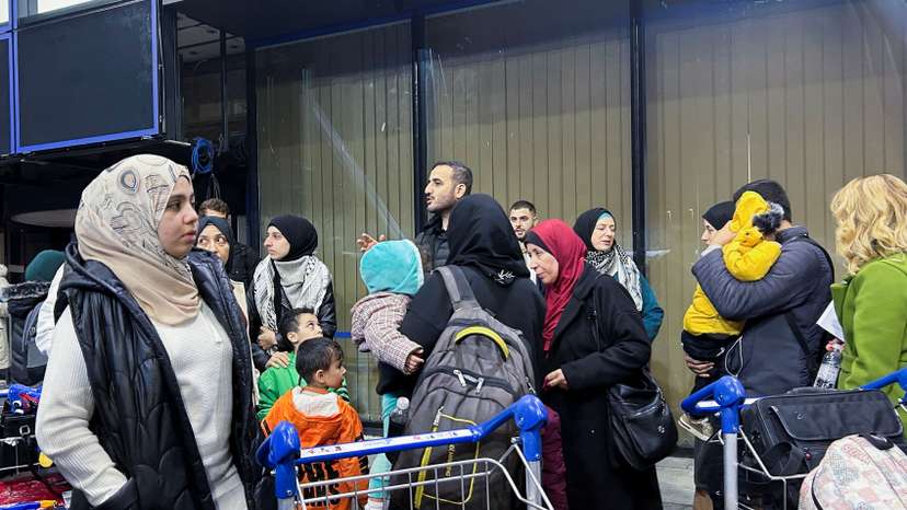 Palestinians holding Bosnian citizenship and their relatives arrive at Sarajevo after having been evacuated to Egypt from Gaza