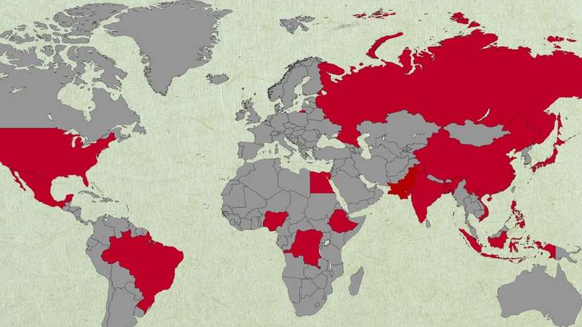Countries with populations above 100 million