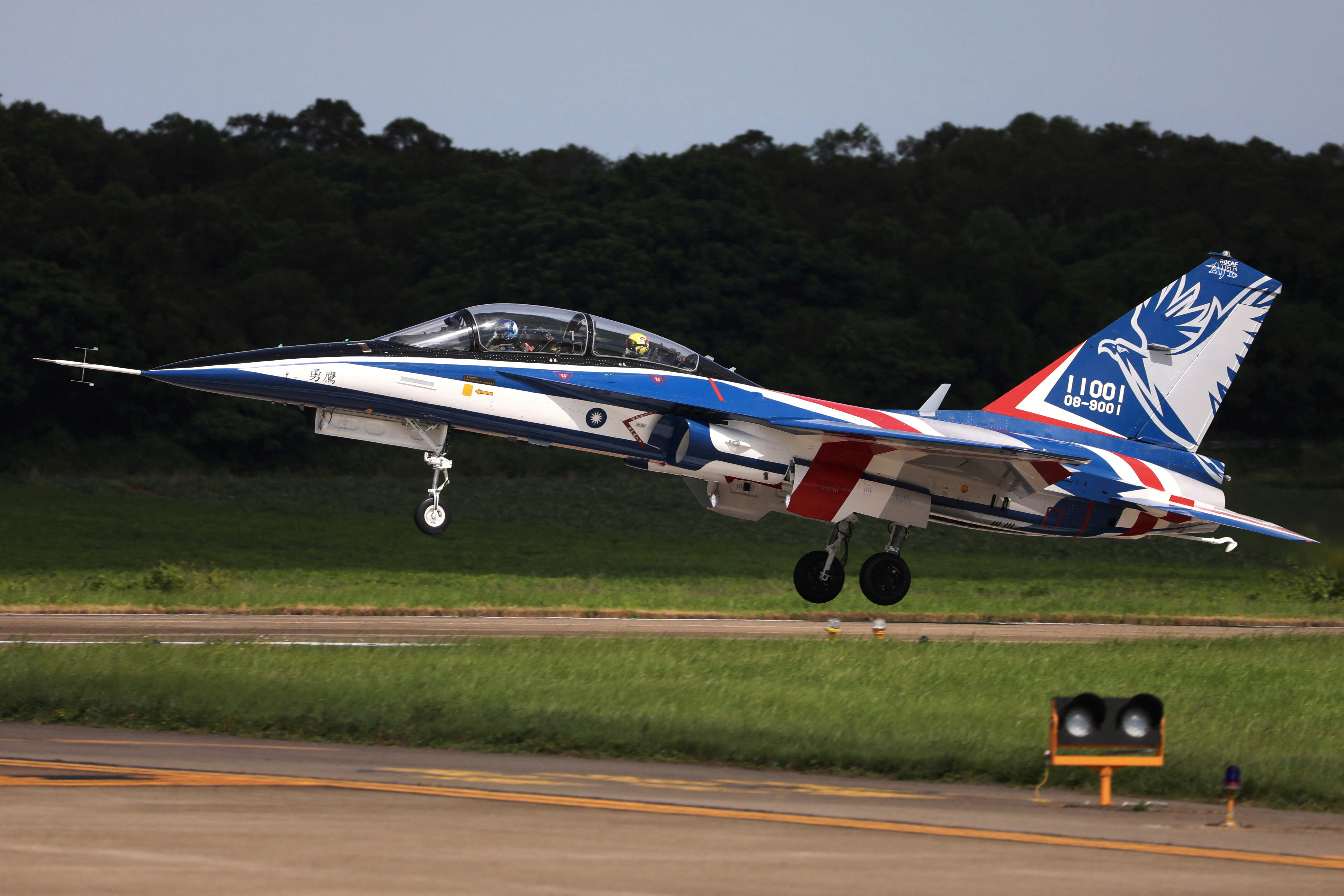 FILE PHOTO: An AIDC T-5 Brave Eagle, Taiwan's first locally manufactured advanced jet trainer, takes off in Taichung