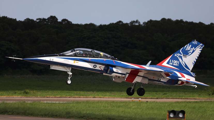 FILE PHOTO: An AIDC T-5 Brave Eagle, Taiwan's first locally manufactured advanced jet trainer, takes off in Taichung