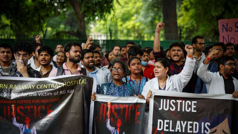 Doctors protest following the rape and murder of a trainee medic in New Delhi