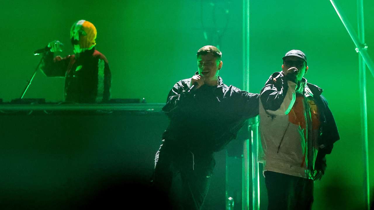 Irish rap group Kneecap perform at Fairview Park music festival, in Dublin