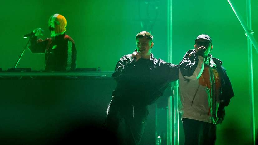 Irish rap group Kneecap perform at Fairview Park music festival, in Dublin