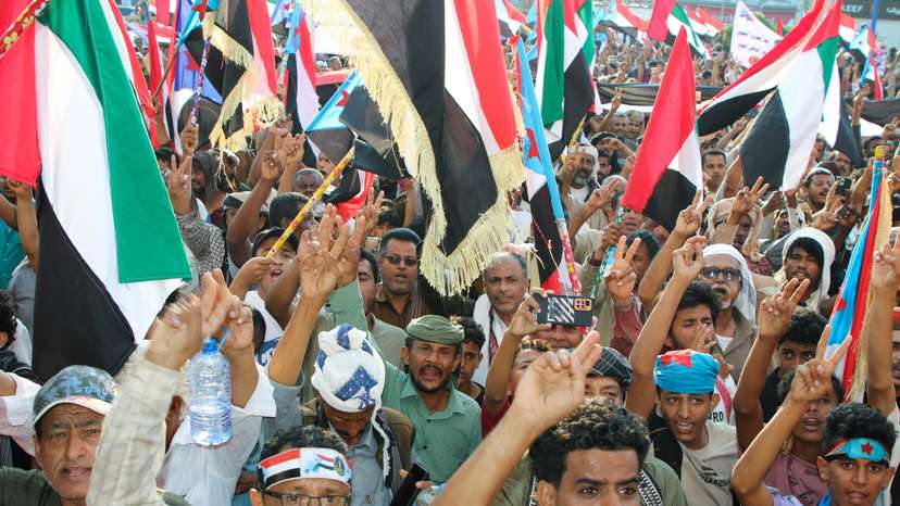 Supporters of the UAE-backed separatists rally in Aden