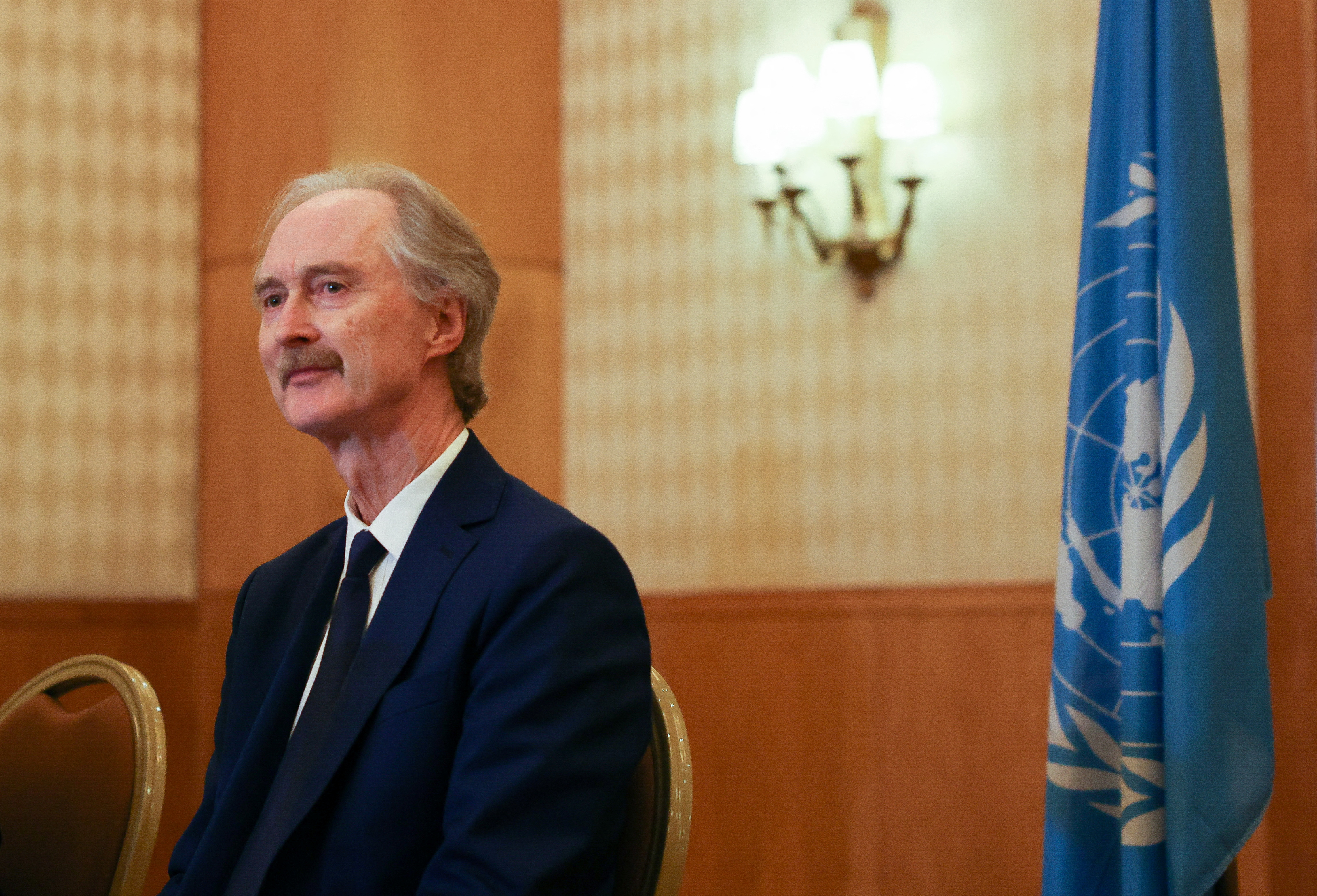 UN Special Envoy for Syria Geir Pedersen attends a press conference in Damascus