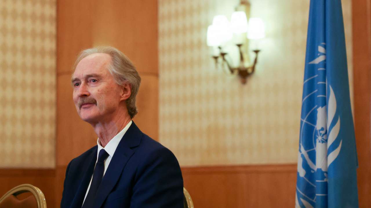 UN Special Envoy for Syria Geir Pedersen attends a press conference in Damascus