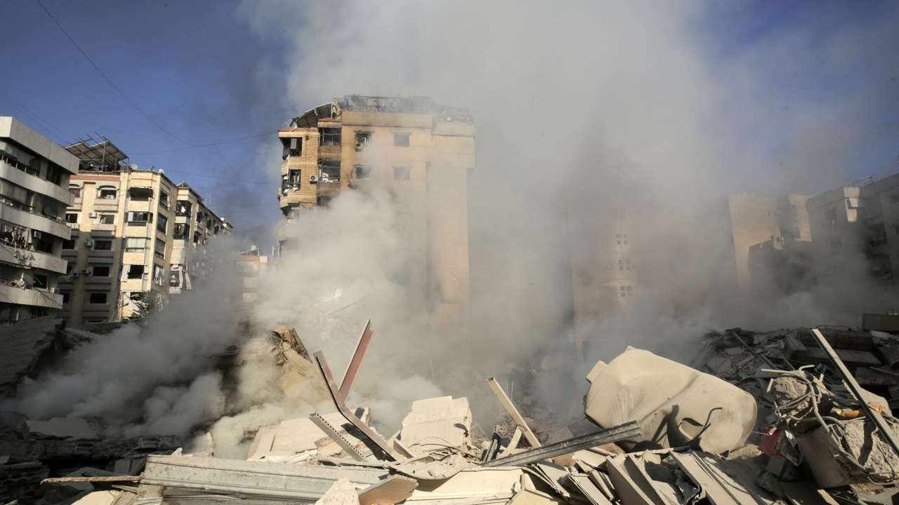 Aftermath of Israeli air strikes on Beirut's southern suburbs