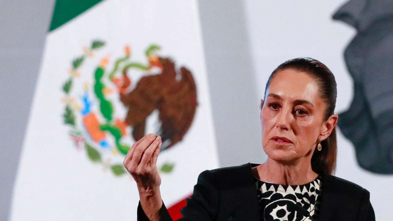 FILE PHOTO: Mexico's President Claudia Sheinbaum gestures as she speaks about U.S. President Donald Trump's policies during a press conference at the National Palace, in Mexico City, Mexico January 21, 2025. REUTERS/Henry Romero/File Photo