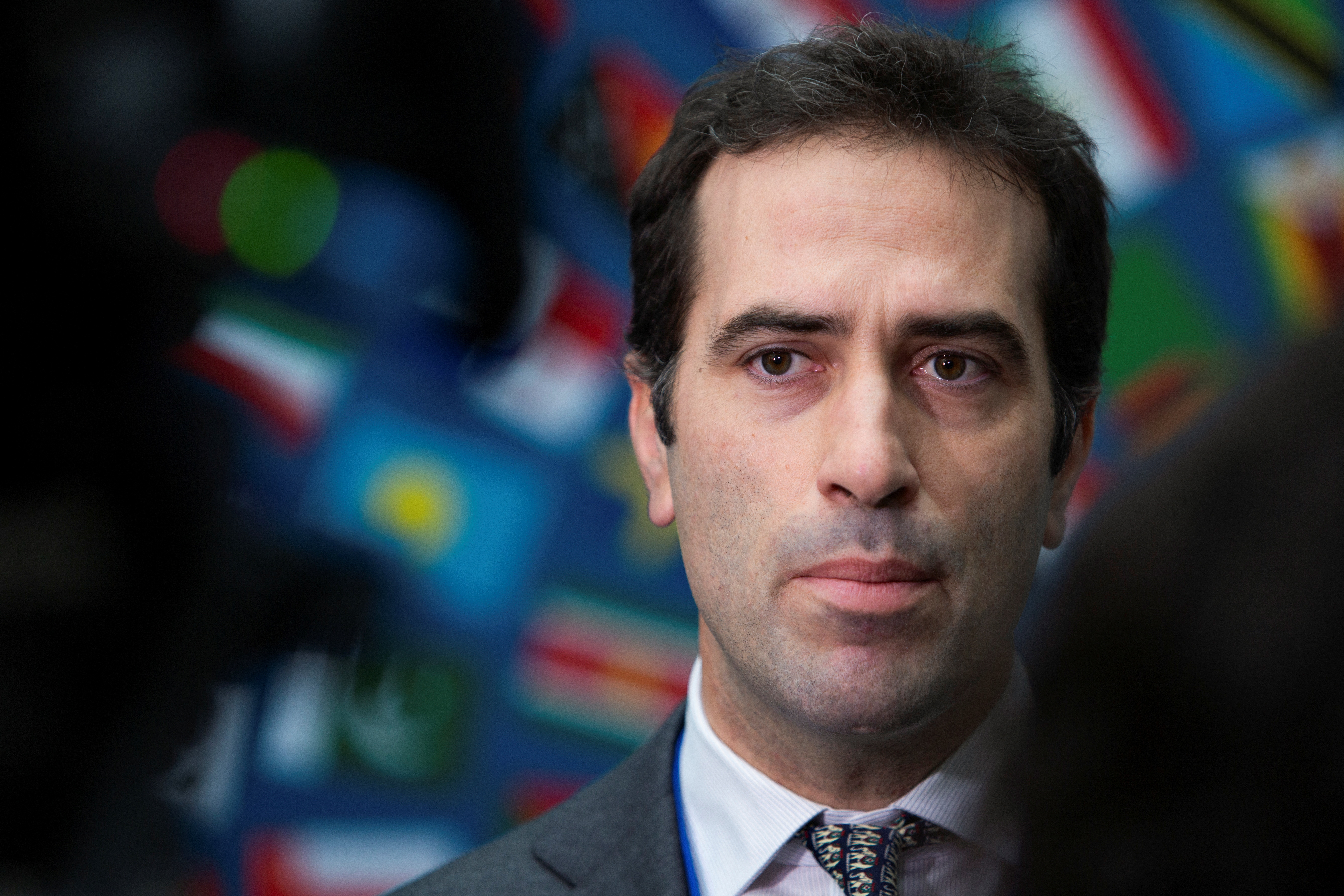 Spain Minister of Economy, Trade, and Enterprise Carlos Cuerpo participates in a media interview at the International Monetary Fund (IMF) and the World Bank Group 2024 Fall Meeting in Washington