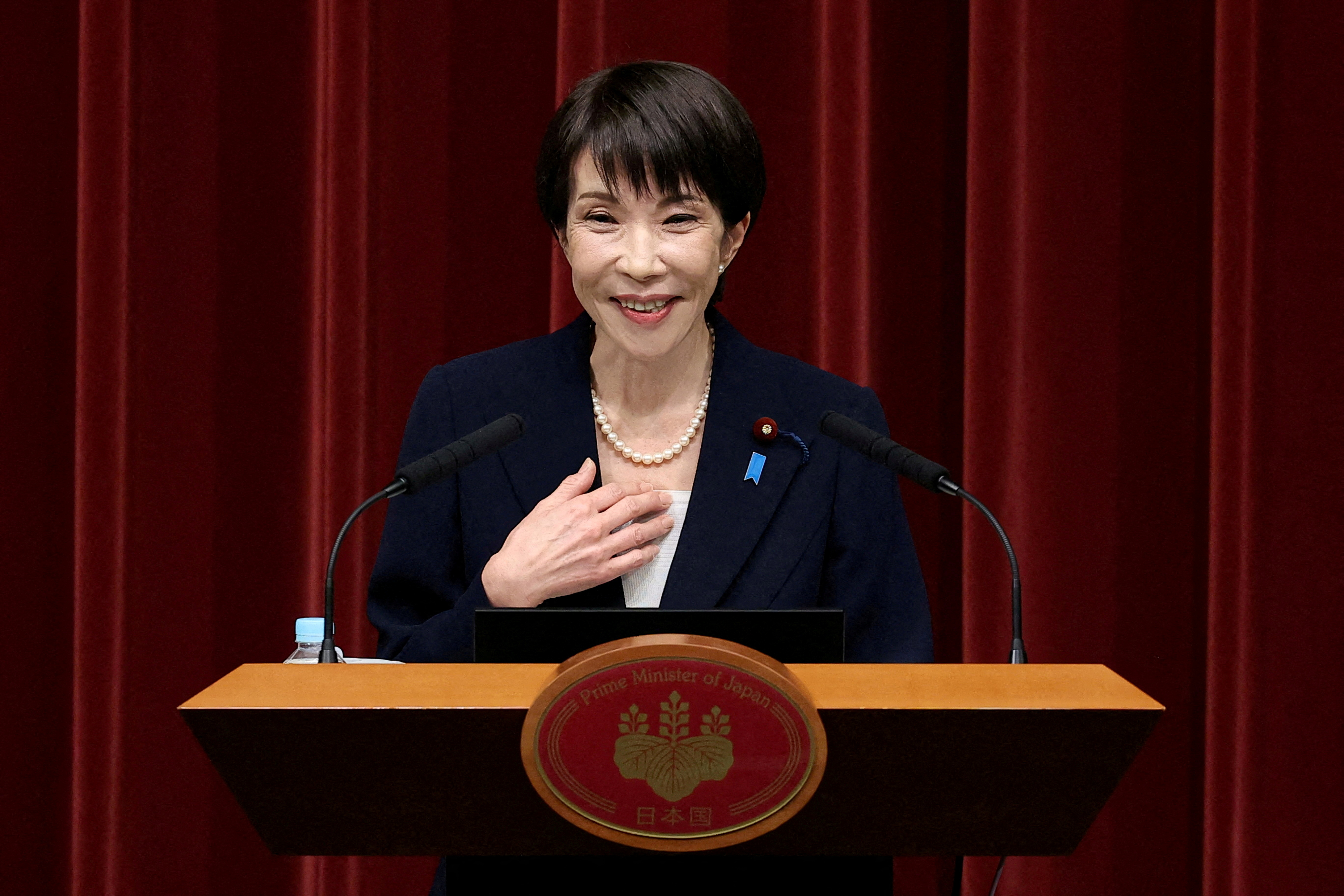 FILE PHOTO: Japanese PM Takaichi holds press conference in Tokyo
