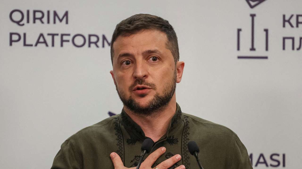 FILE PHOTO: Ukraine's President Zelenskiy attends a news conference in Kyiv