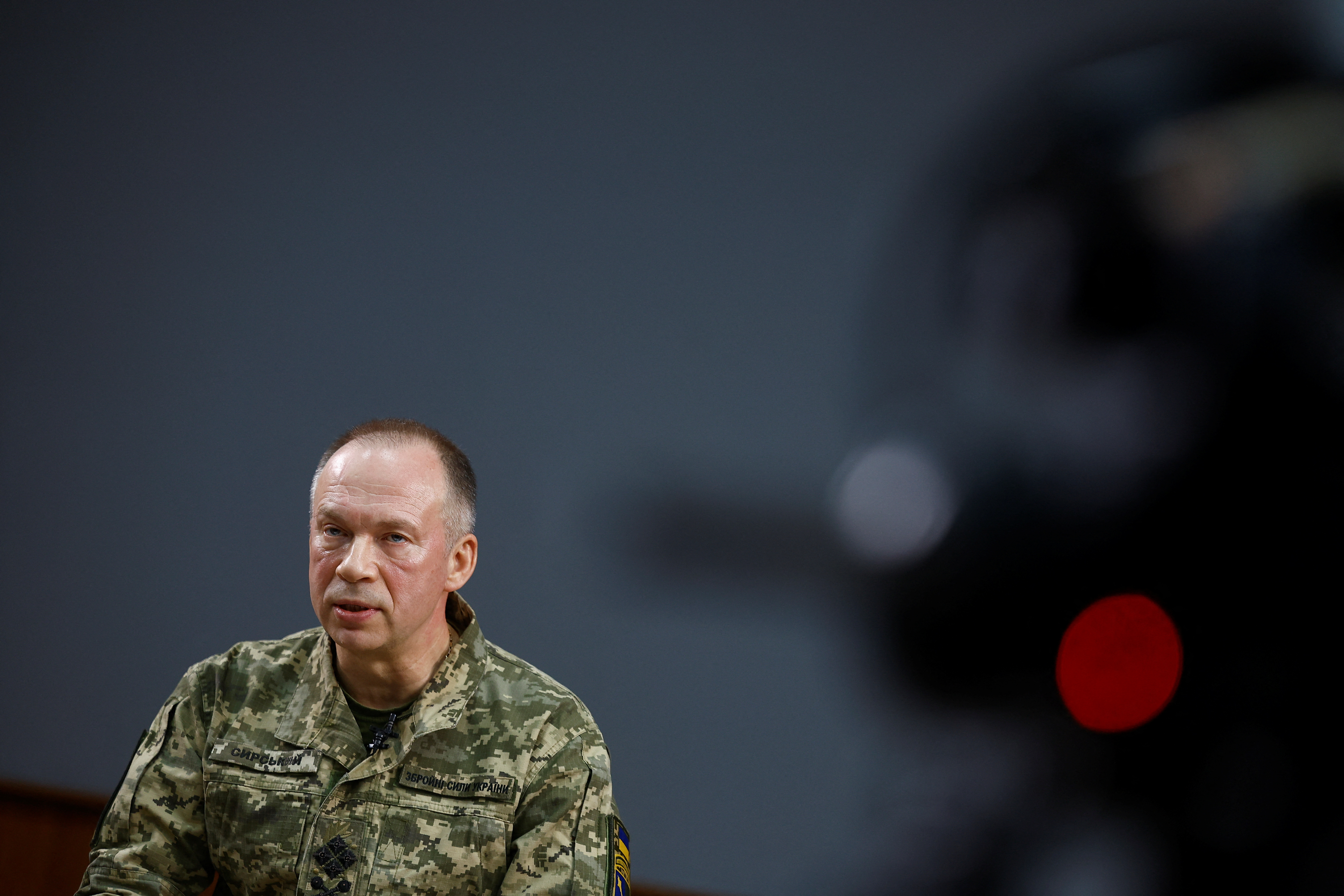 Commander of the Ukrainian Ground Forces Syrskyi attends an interview with Reuters in Kharkiv region