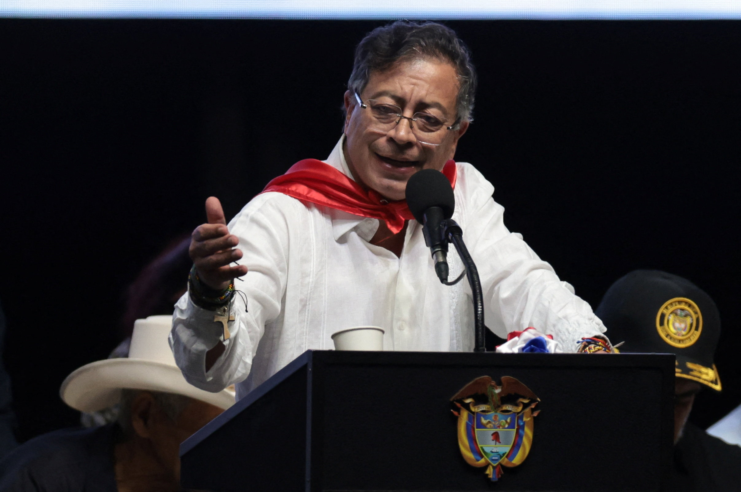 Colombian President Petro speaks during the "Dignity and Democracy" event in Ibague