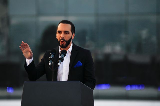 FILE PHOTO: El Salvador's President Nayib Bukele speaks during the launch ceremony of Google El Salvador in San Salvador, El Salvador, April 15, 2024. REUTERS/Jose Cabezas/File Photo