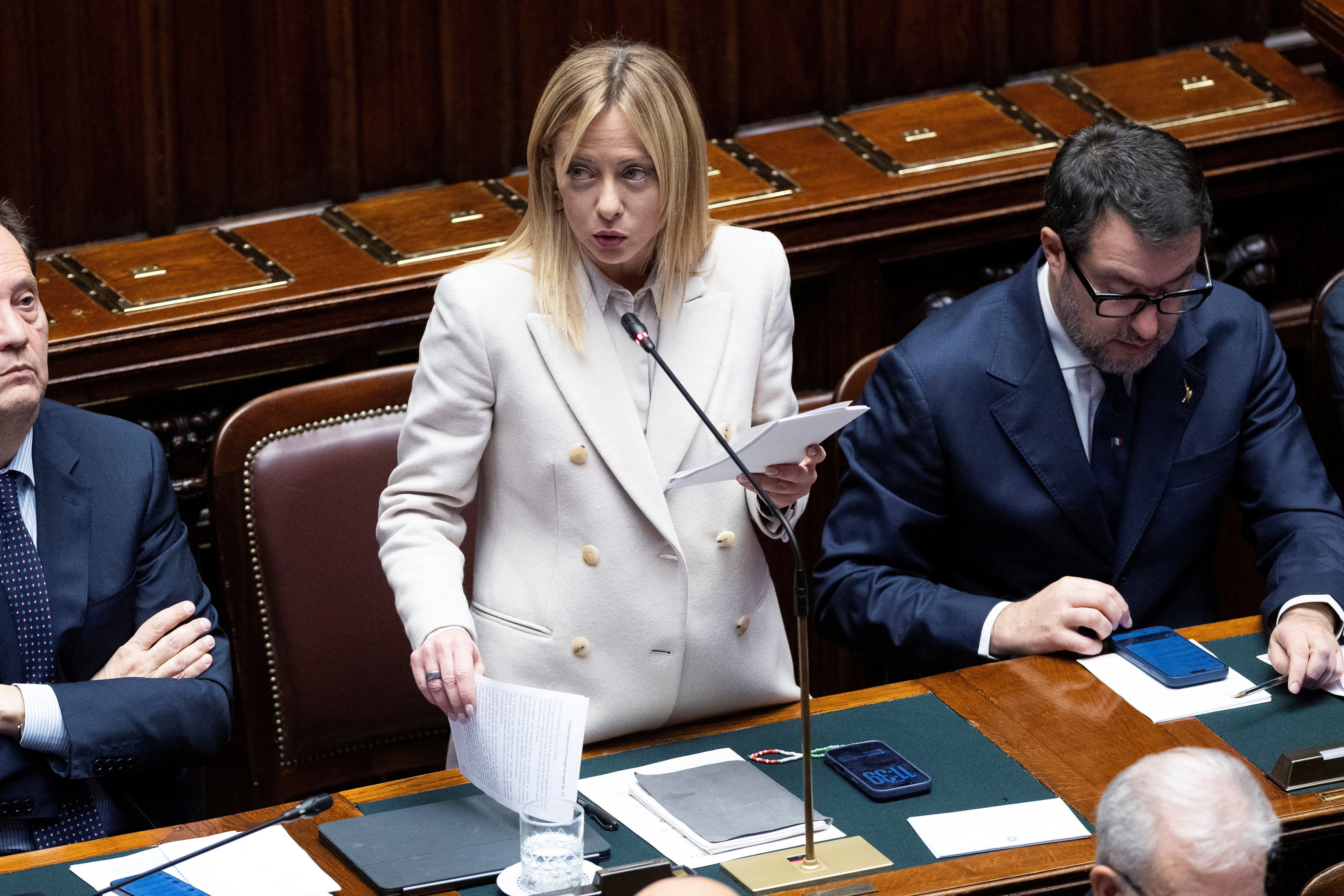 Italy's PM Meloni addresses the lower house of the Parliament in Rome, ahead of a European Council in Brussels