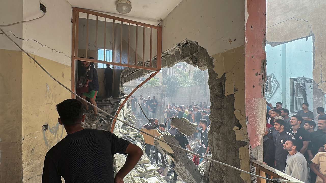 Aftermath of Israeli strike on a school sheltering displaced people, in Nuseirat in the central Gaza Strip