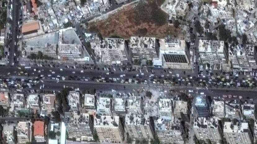 A satellite image shows the Iranian embassy and consulate following a suspected Israeli strike, in Damascus