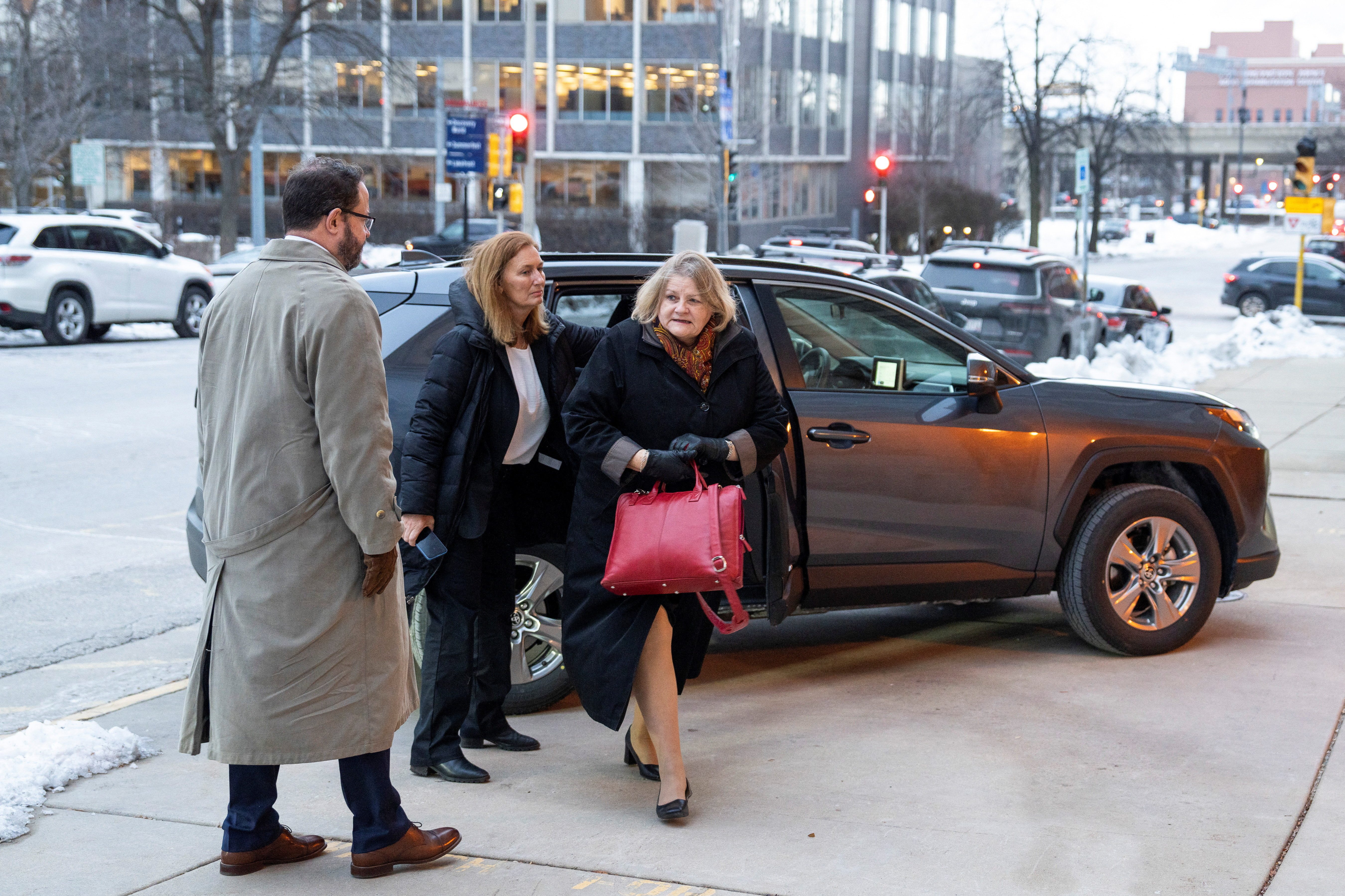 Wisconsin-based Judge Hannah Dugan arrives for the first day of trial
