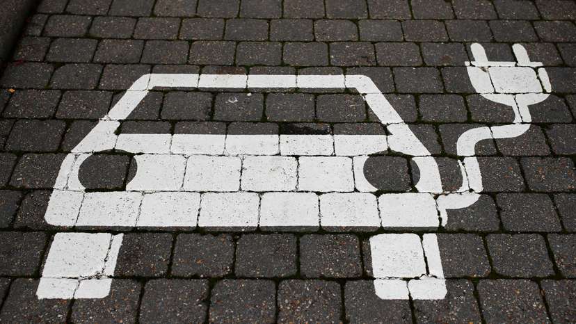 A parking sign for electric vehicles is pictured in Gruenheide