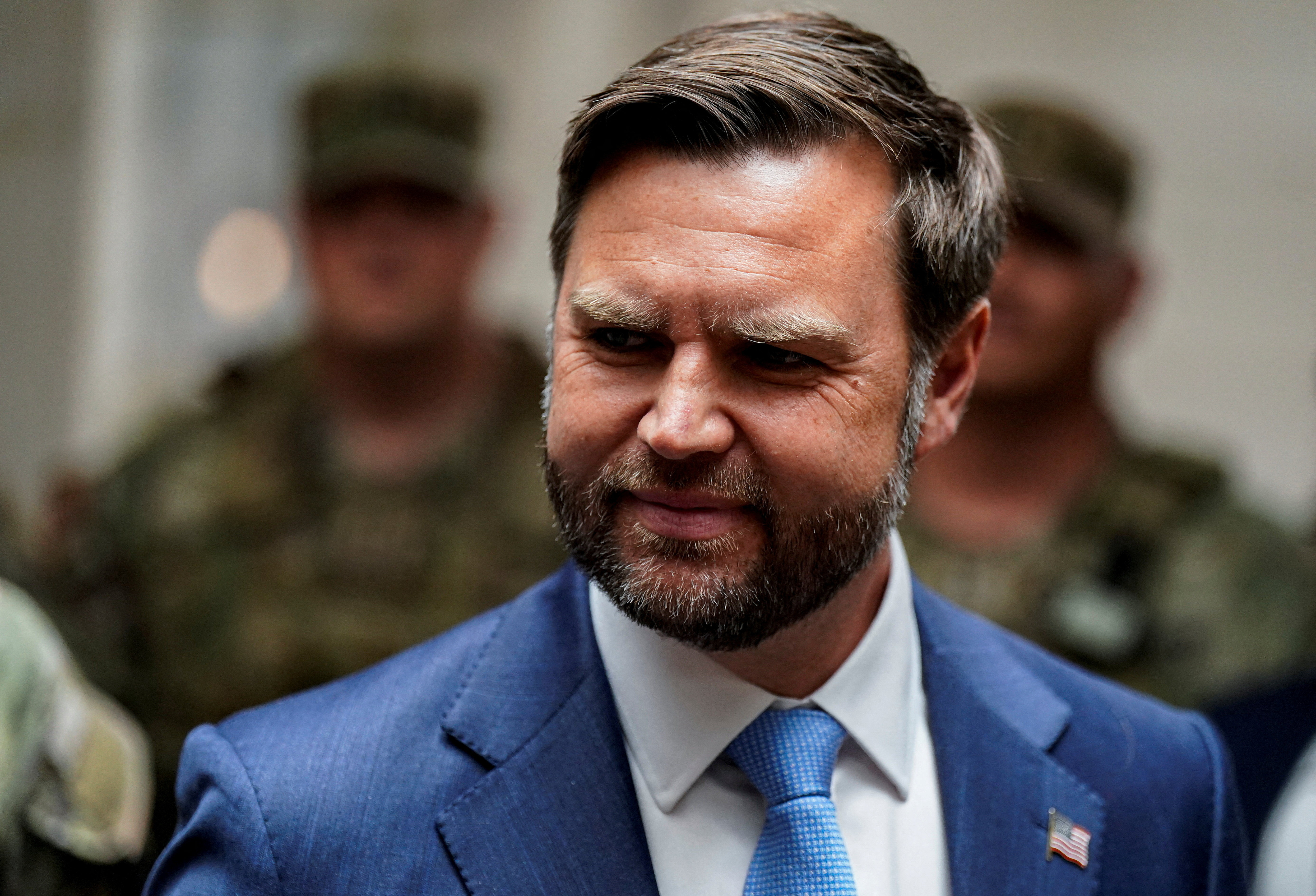 U.S. Vice President JD Vance greets National Guard members at Union Station