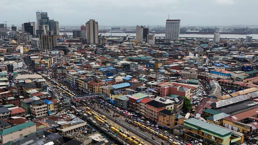 A drone view of commercial hub of Lagos Island, in Lagos