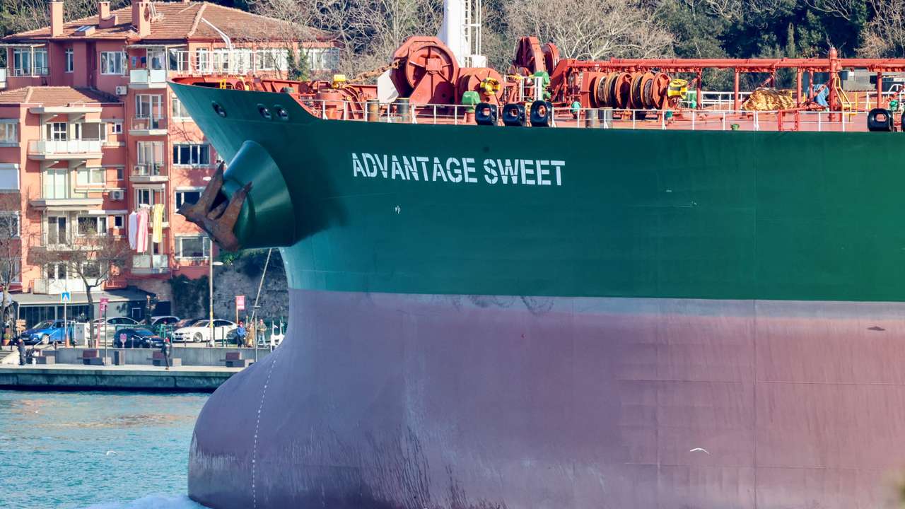 Marshall Islands-flagged oil tanker Advantage Sweet at Marmara sea near Istanbul