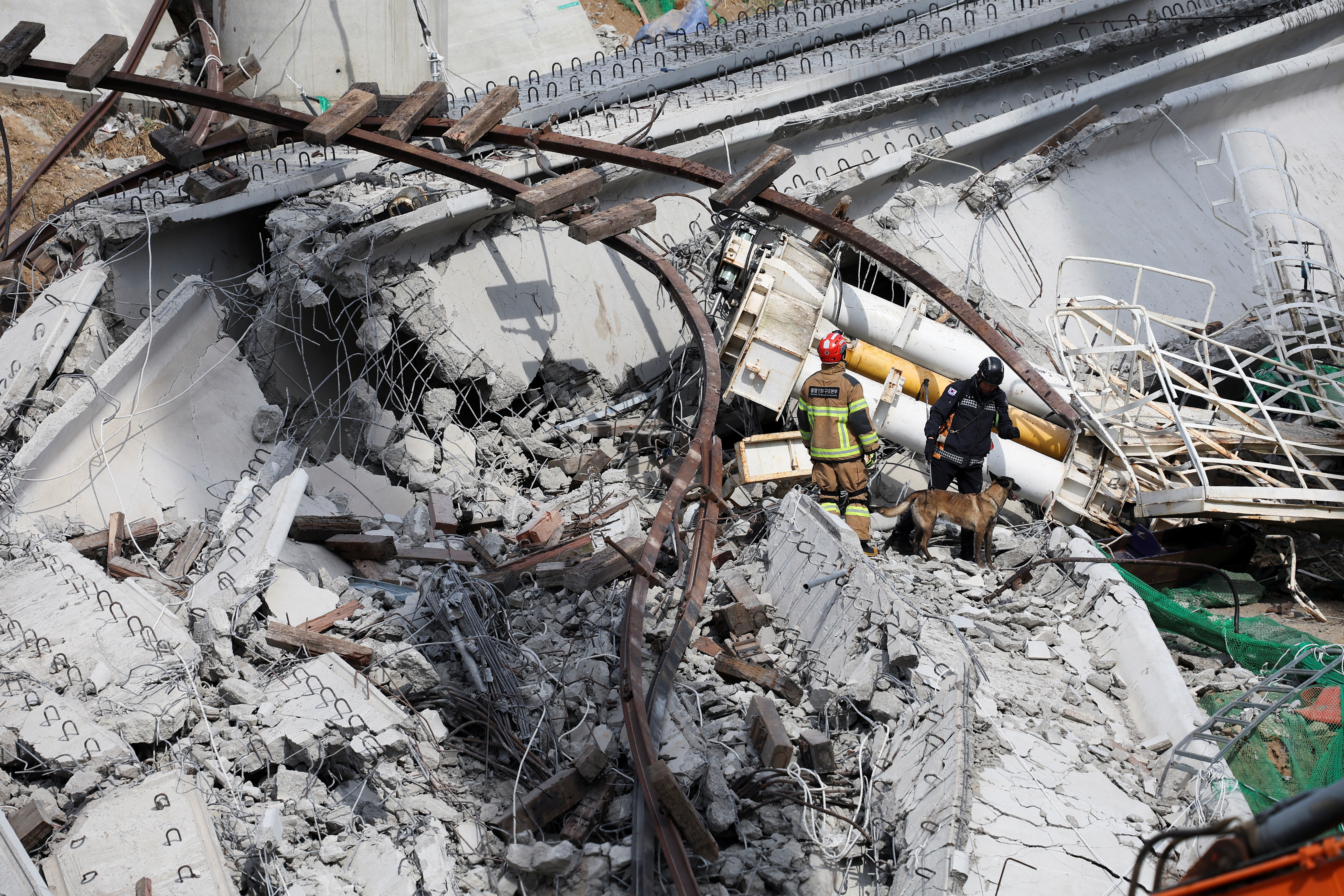 Salvage operation at a collapsed highway construction site in Cheonan