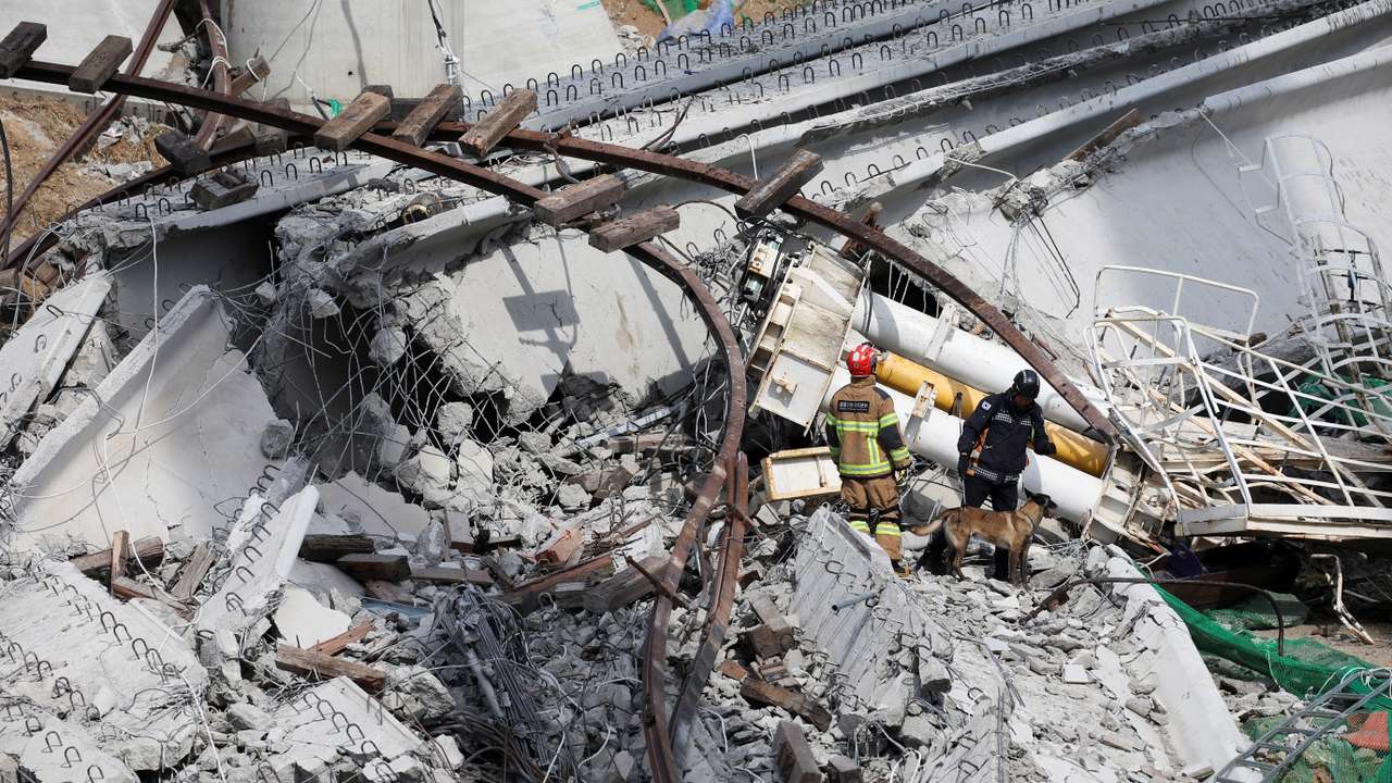 Salvage operation at a collapsed highway construction site in Cheonan