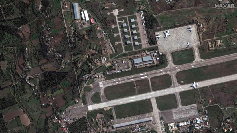 A satellite image shows northern section of Russian Khmeimim airbase, near Latakia
