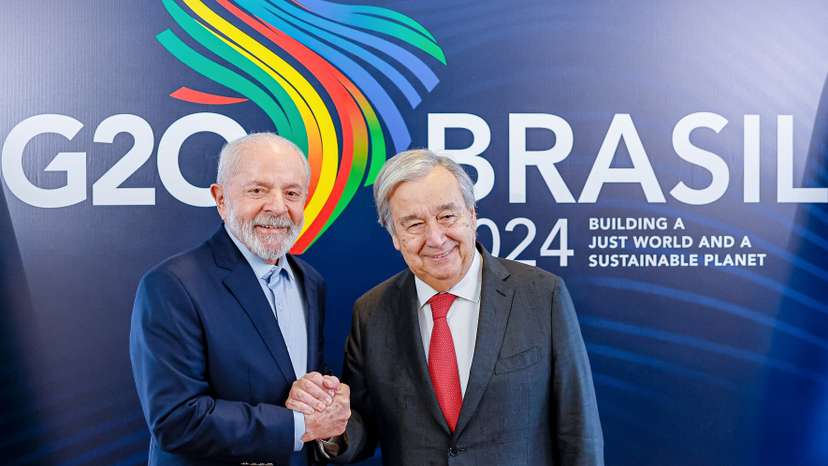 Brazil's President Lula greets U.N. General-Secretary Guterres ahead of the G20 summit, in Rio de Janeiro
