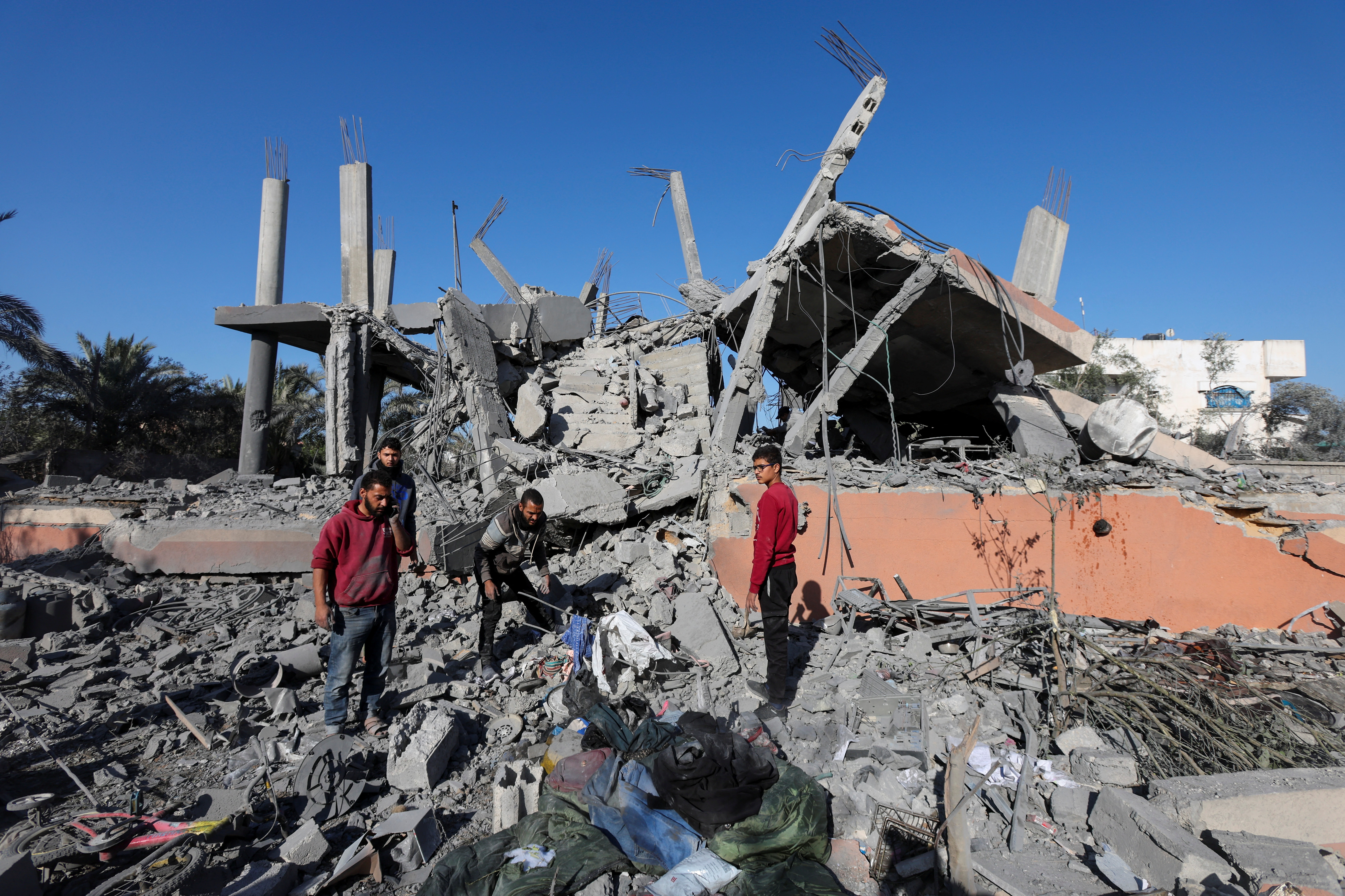 Aftermath of an Israeli strike on a house, in Deir Al-Balah in the central Gaza Strip