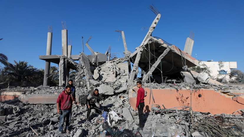 Aftermath of an Israeli strike on a house, in Deir Al-Balah in the central Gaza Strip