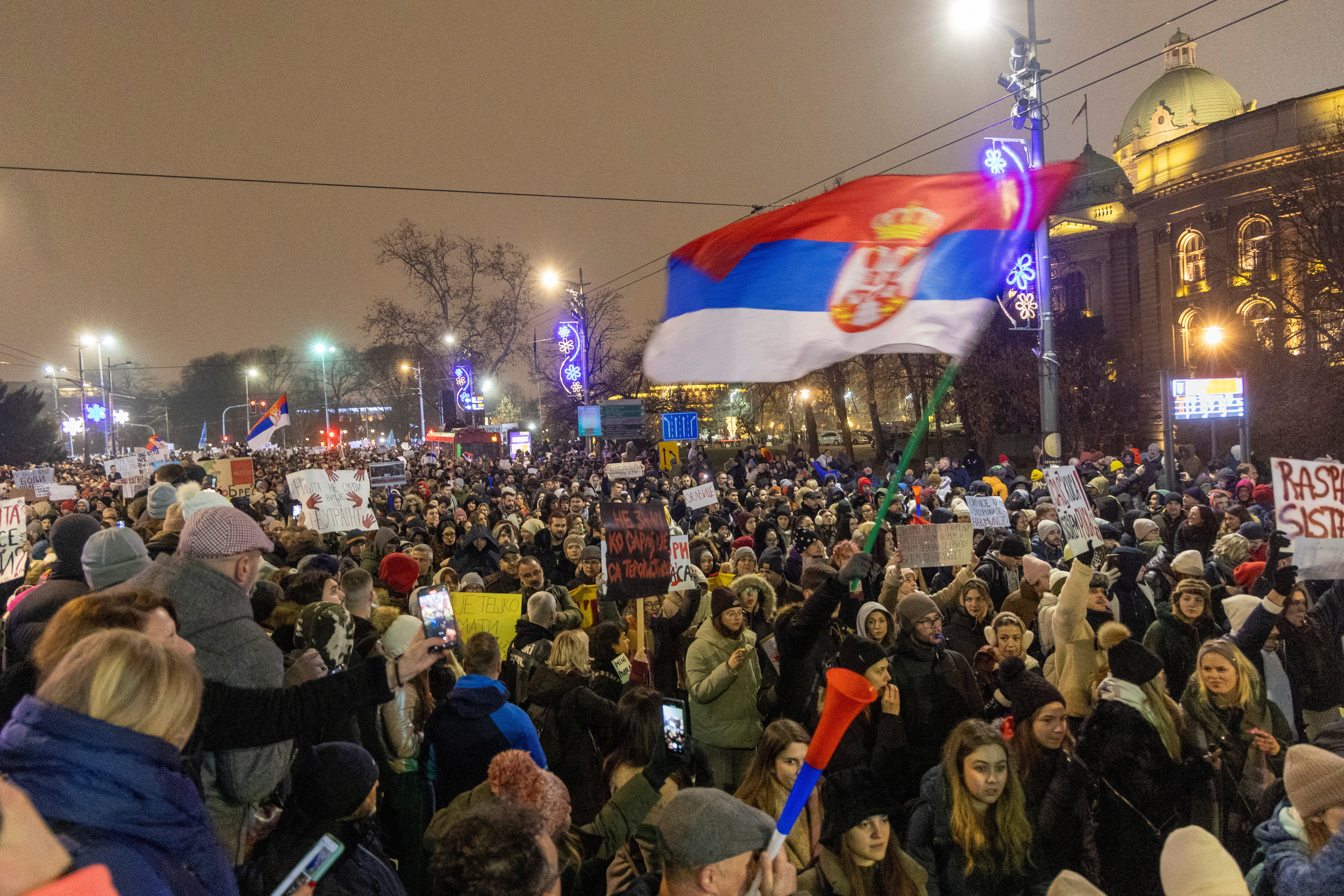 Anti-government protest over fatal railway station roof collapse, in Belgrade
