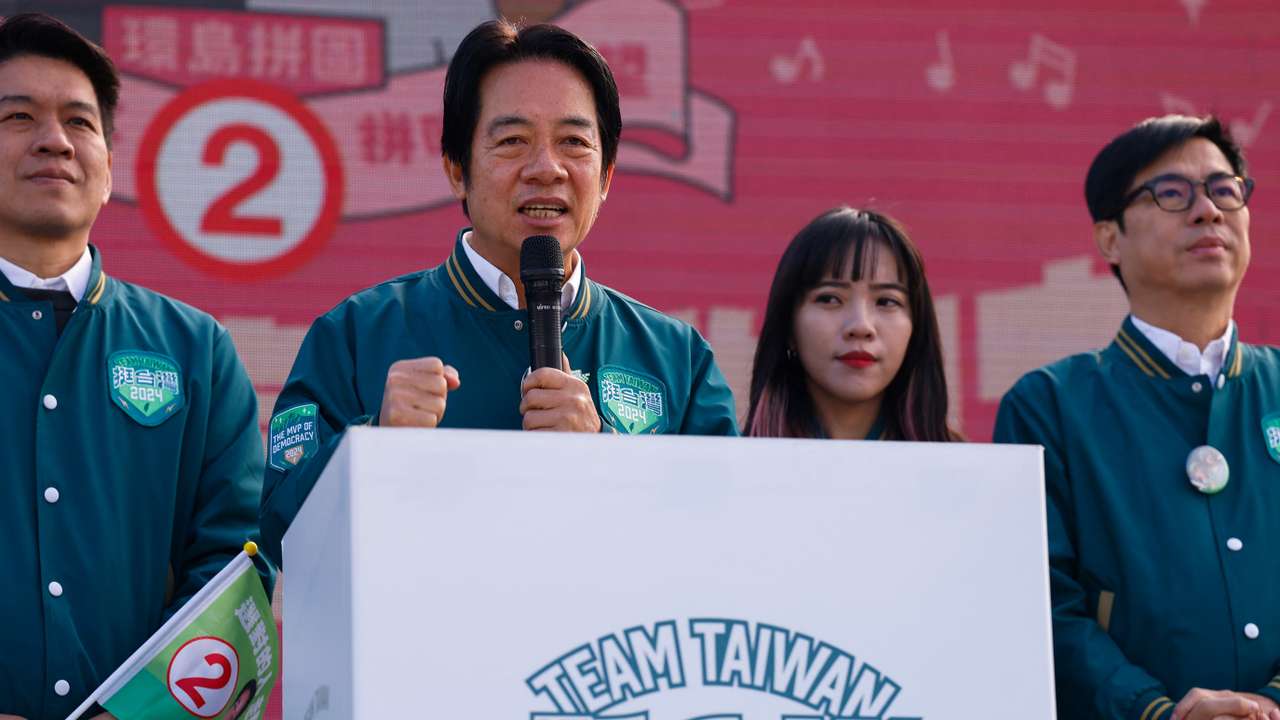 Lai Ching-te, Taiwan's vice president and the ruling Democratic Progressive Party's (DPP) presidential candidate makes a speech