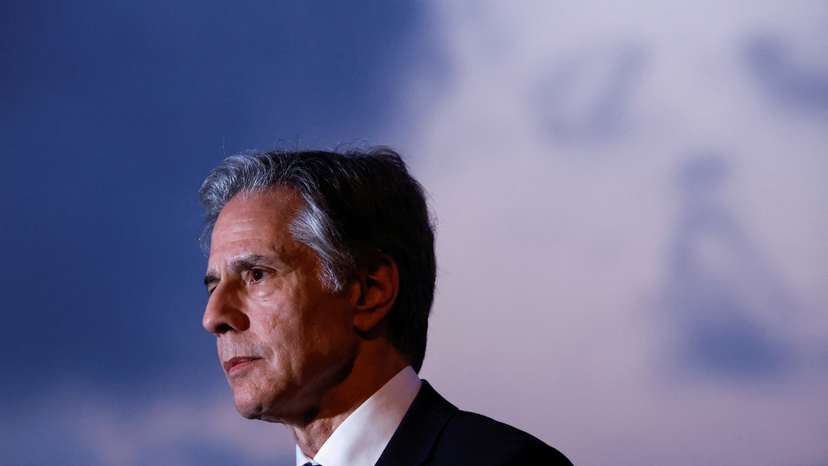 FILE PHOTO: U.S. Secretary of State Antony Blinken speaks to the press at the port of Ashdod