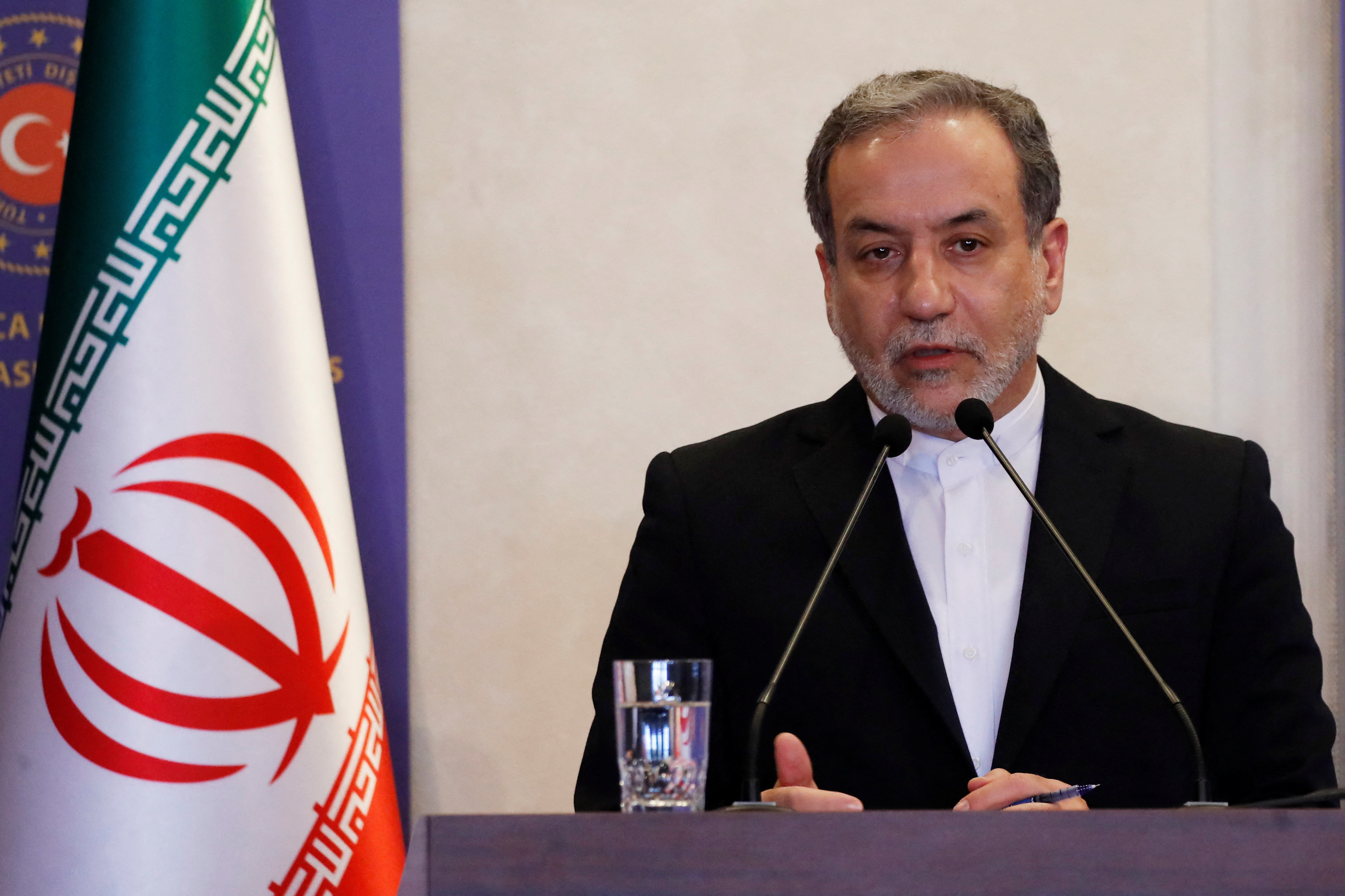 Iranian Foreign Minister Araqchi speaks during a press conference in Istanbul