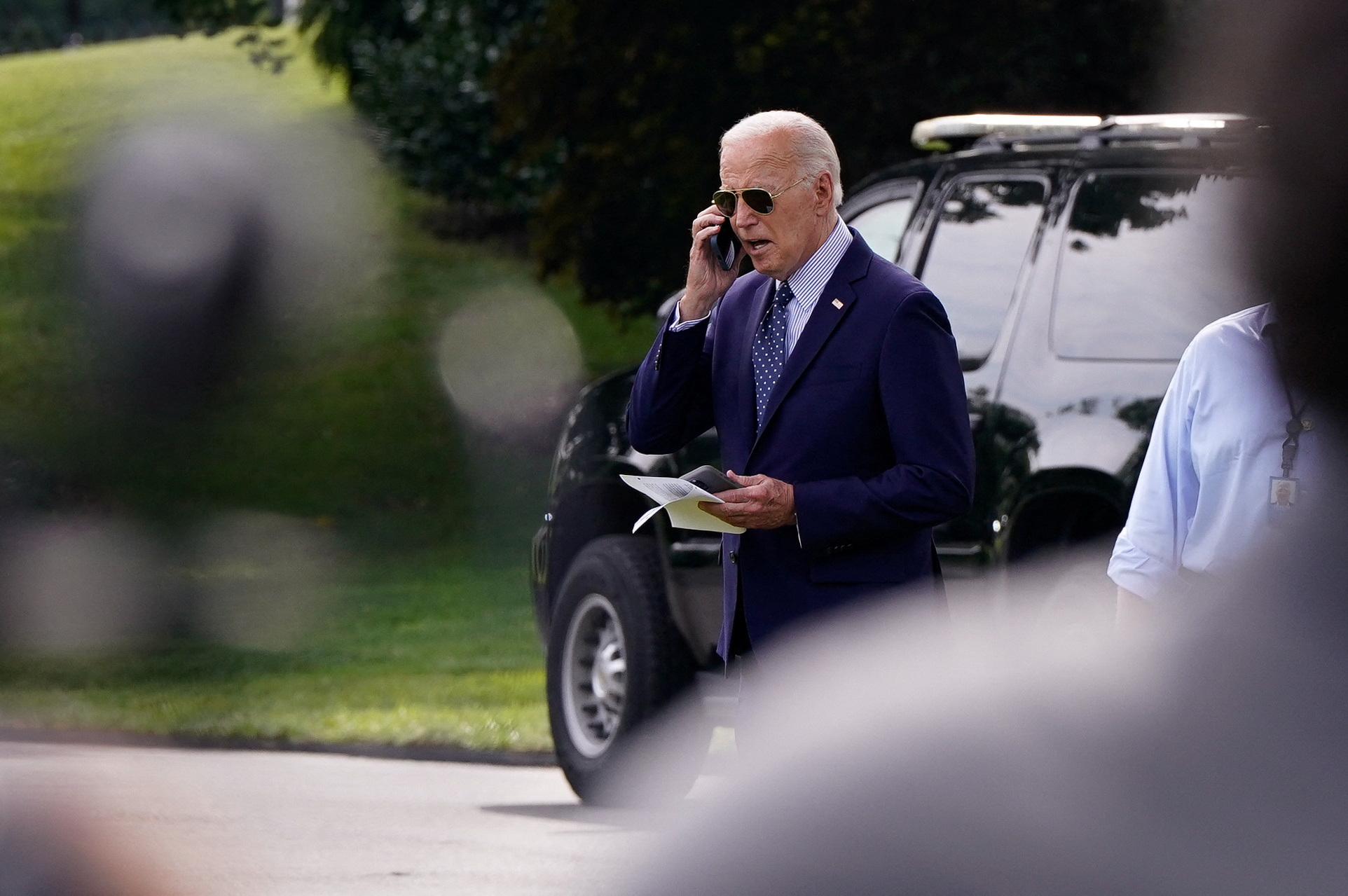 U.S. President Joe Biden departs the White House in Washington