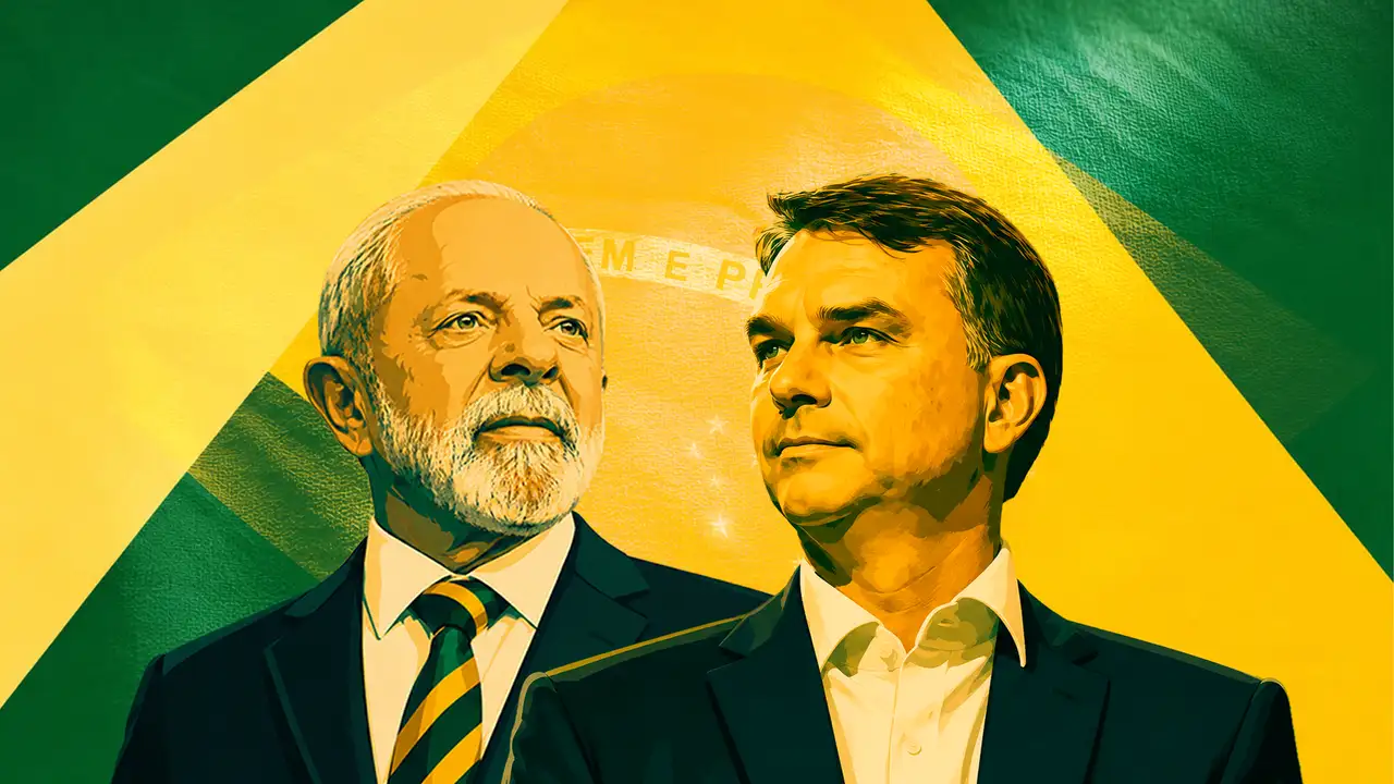 Ilustração retratando Lula e Flávio Bolsonaro