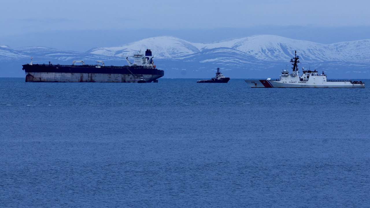 Oil tanker Marinera, previously known as Bella 1, which was seized by the U.S. Coast Guard last week, is moored in the Moray Firth, off the coast of Scotland