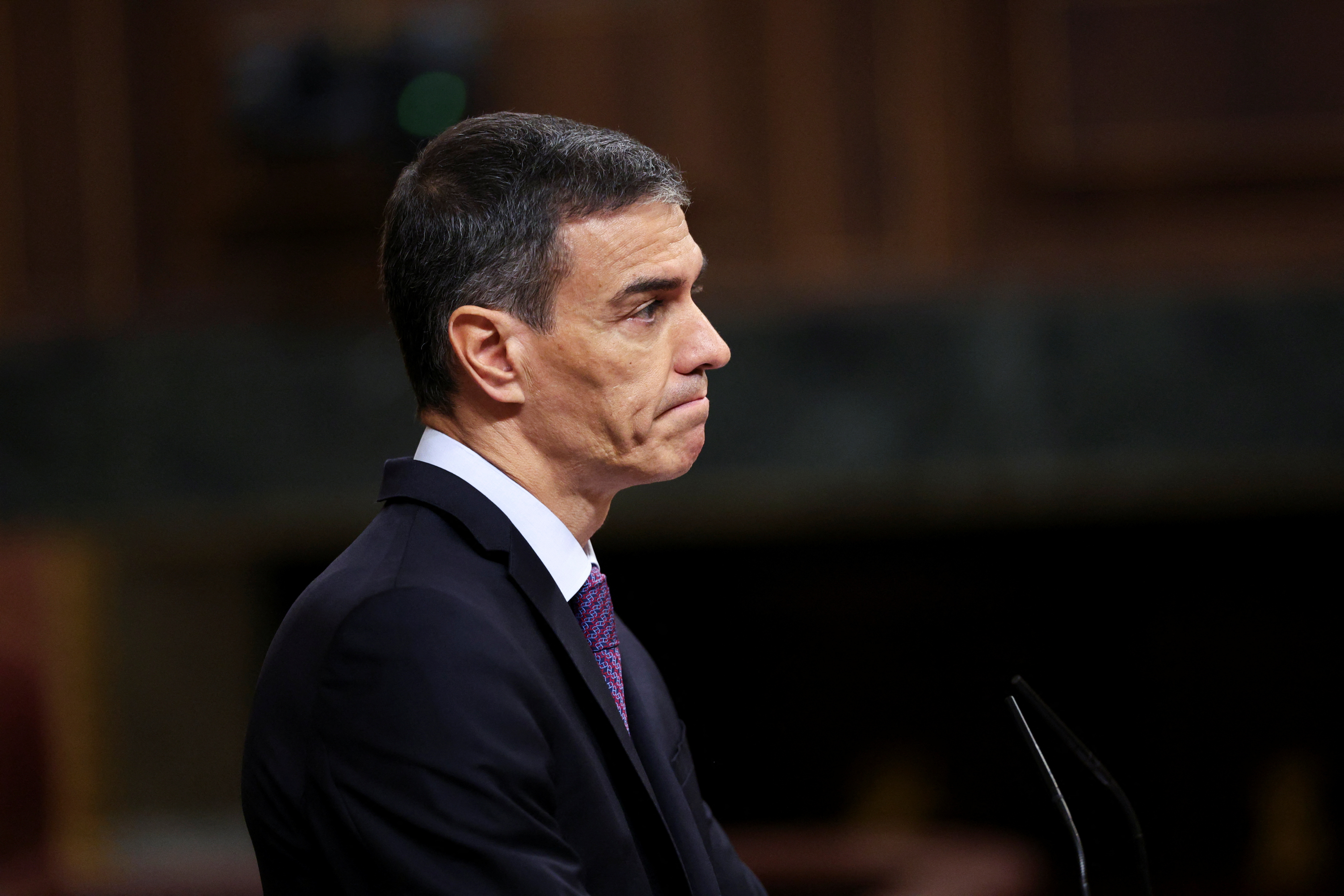 Spain's Prime Minister Sanchez attends a meeting on alleged corruption probe, at the Parliament in Madrid