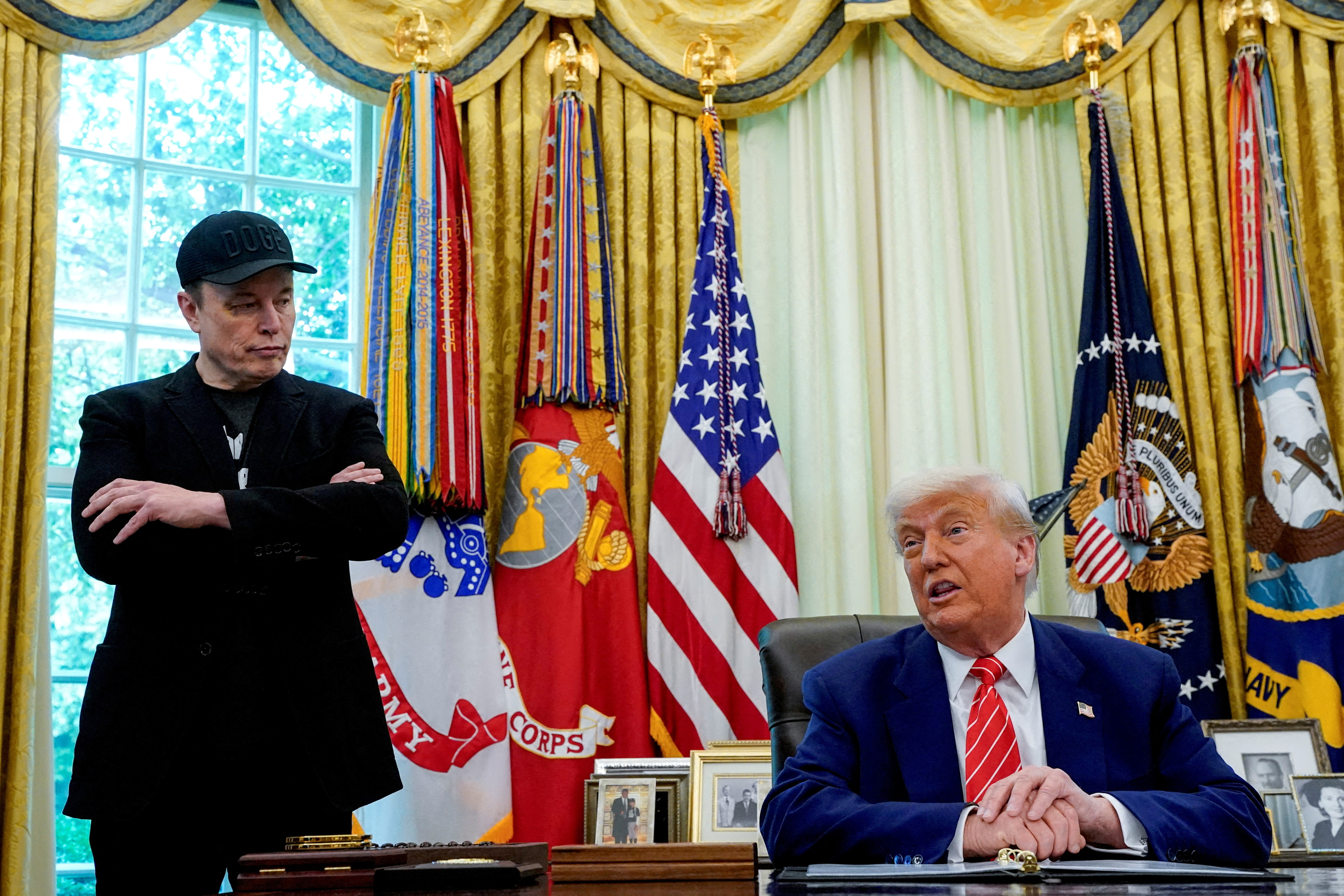 FILE PHOTO: U.S. President Donald Trump and Elon Musk attend a press conference at the White House