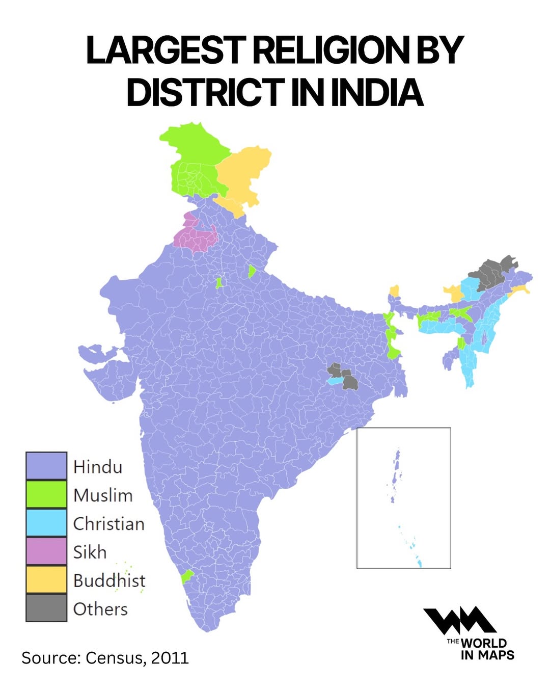 India is home to one of the most diverse religious landscapes in the world, and this map shows t